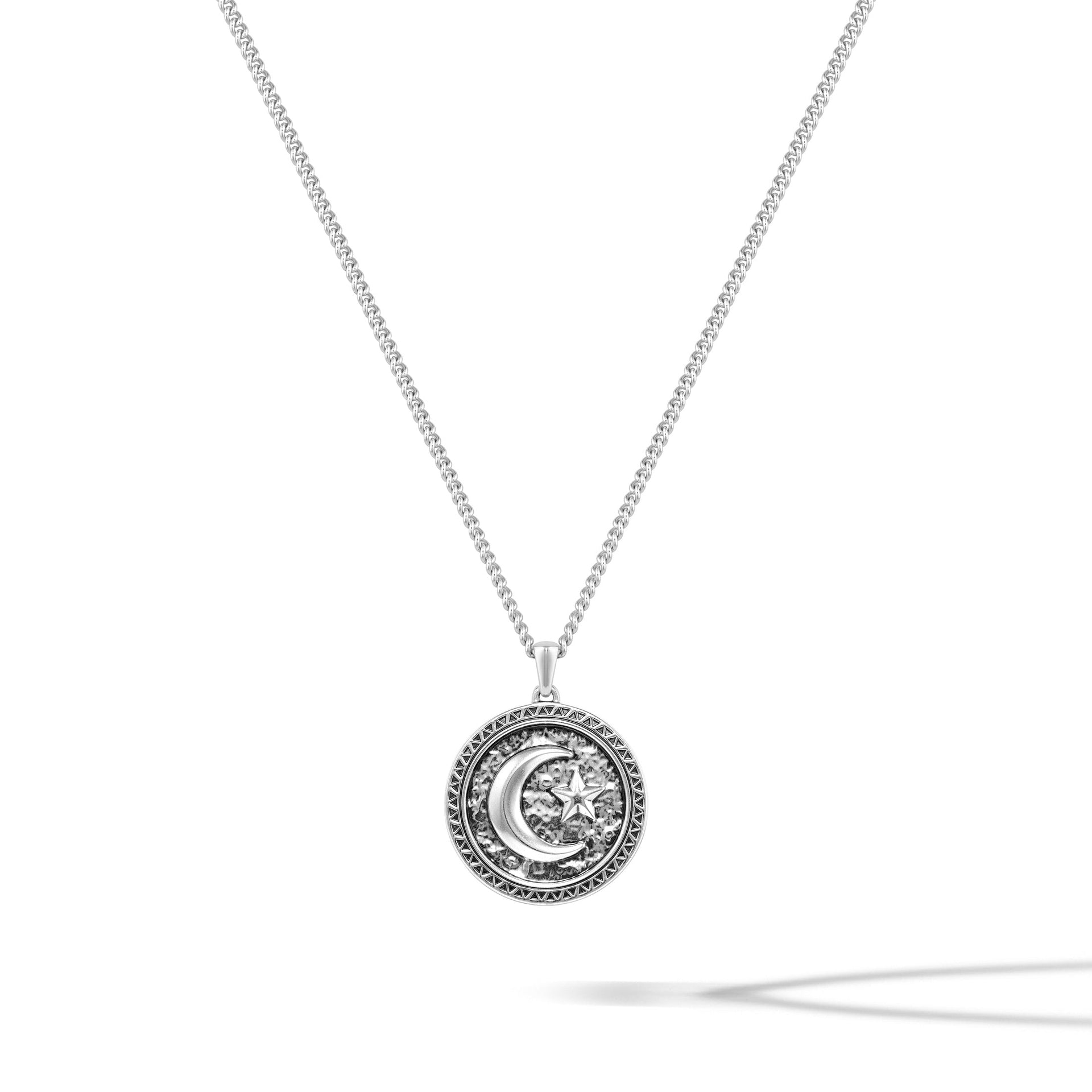 Star & Crescent Amulet Pendant in Solid Sterling Silver