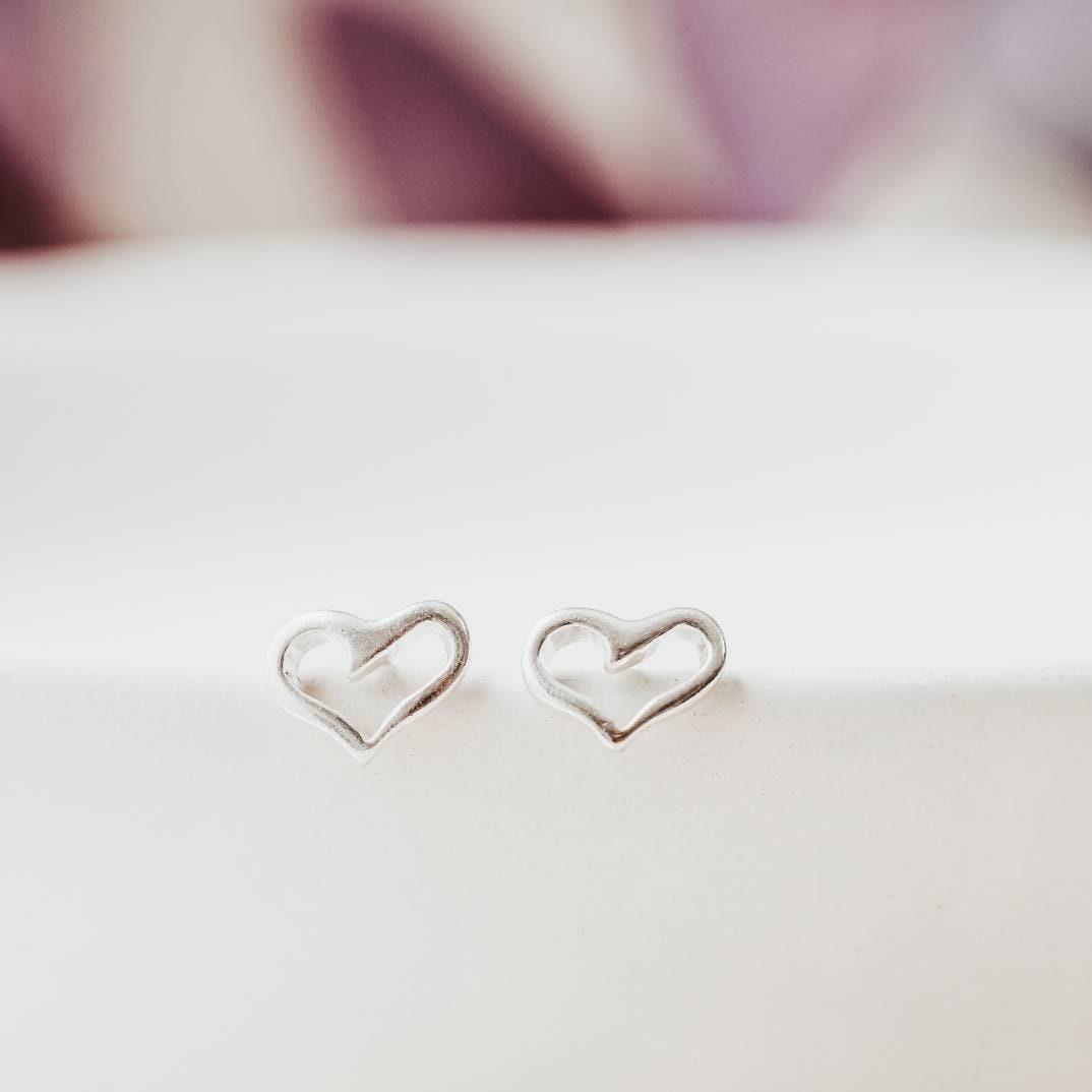 Silver Open Heart Stud Earrings