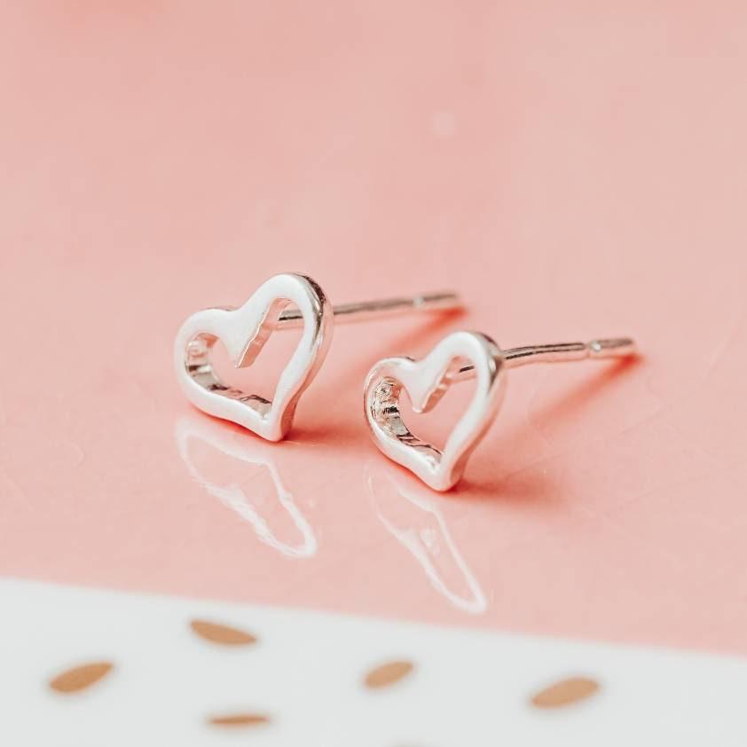Silver Open Heart Stud Earrings