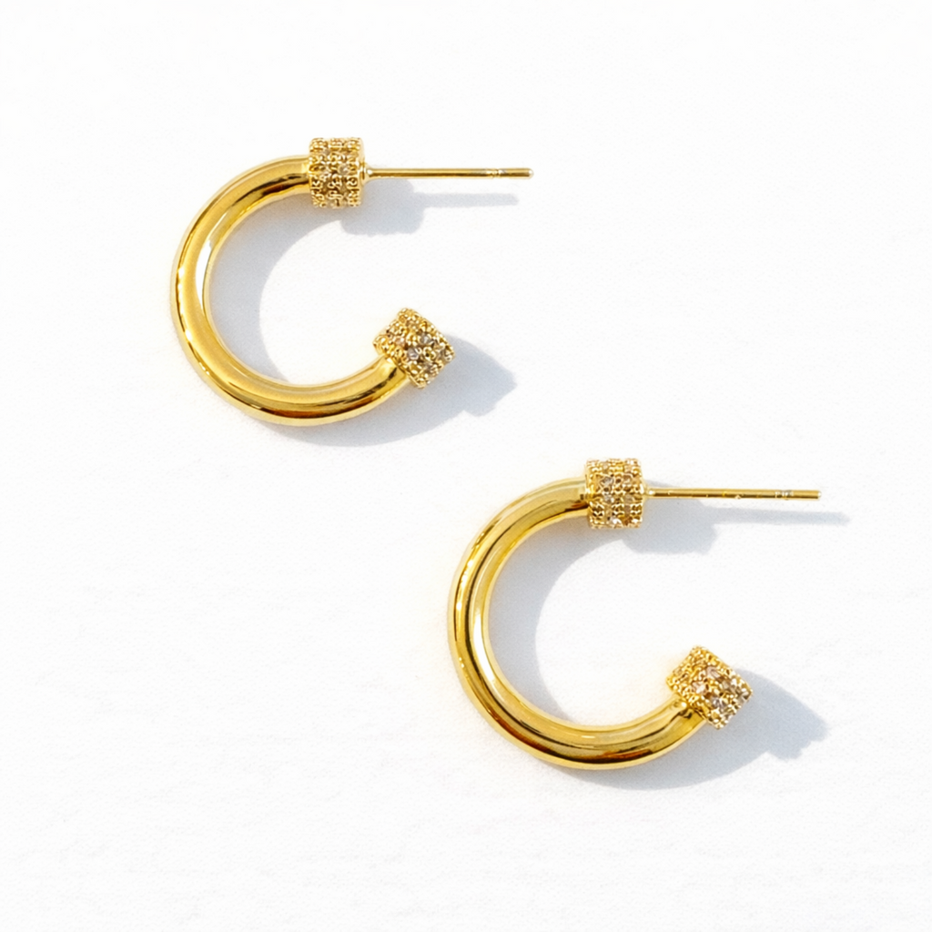 Simply Aiden Hoop Earrings -Gold & CZ Details