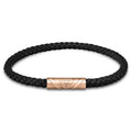 The Delta Single bracelet featuring black Italian leather and a rose gold magnetic clasp.
