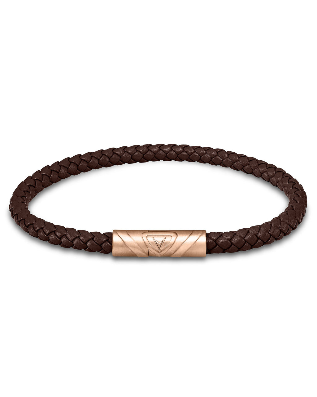 The Delta Single Leather Bracelet in Mocha and Rose Gold