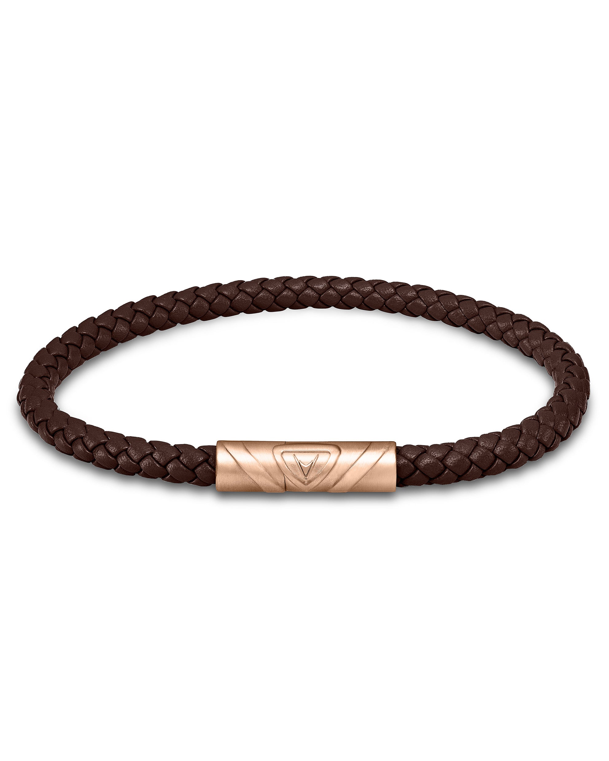 The Delta Single Leather Bracelet in Mocha and Rose Gold
