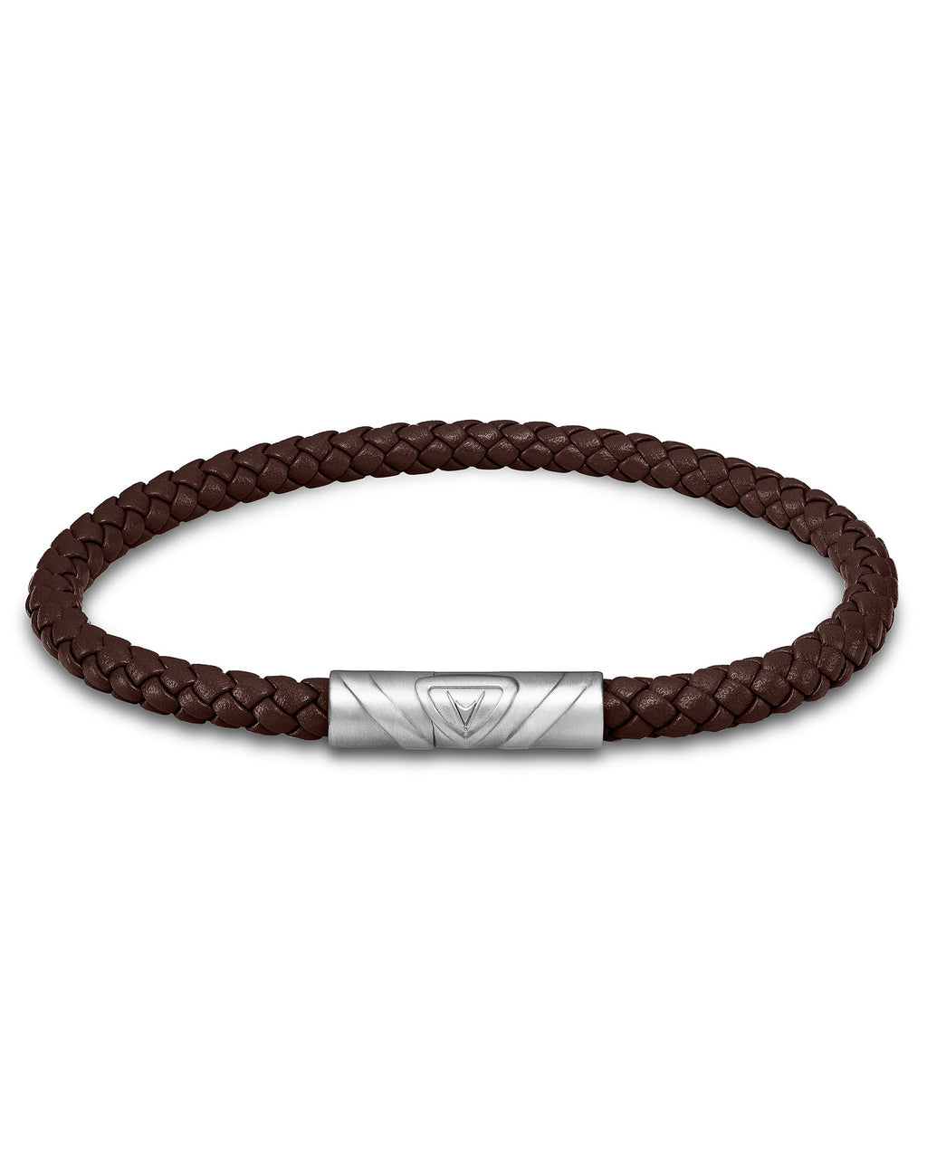 The Delta Single Leather Bracelet in Mocha and Silver