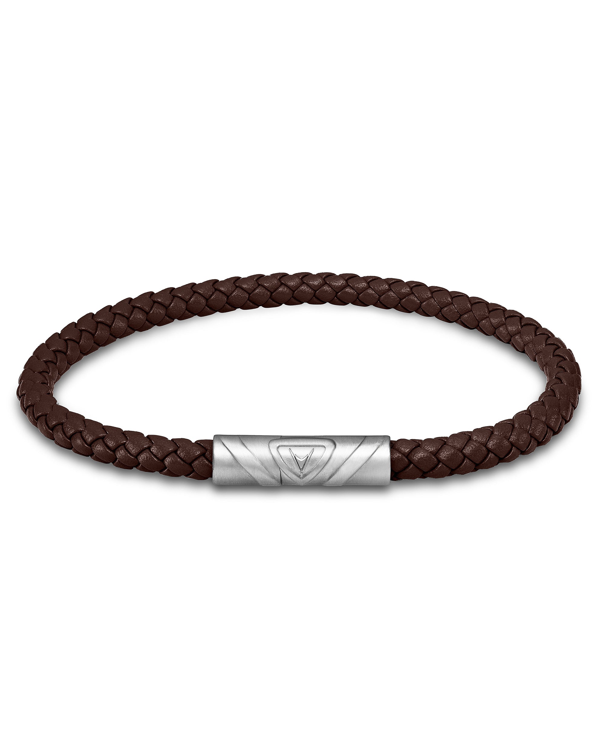 The Delta Single Leather Bracelet in Mocha and Silver