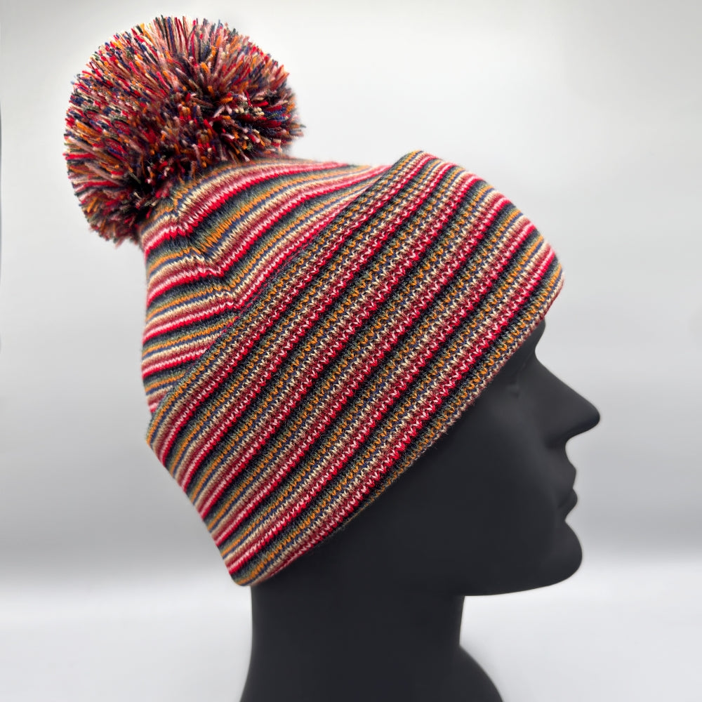 Haakwear Traditional Pom Pom Beanie, Multi Color Knit Winter Hat, Made in USA
