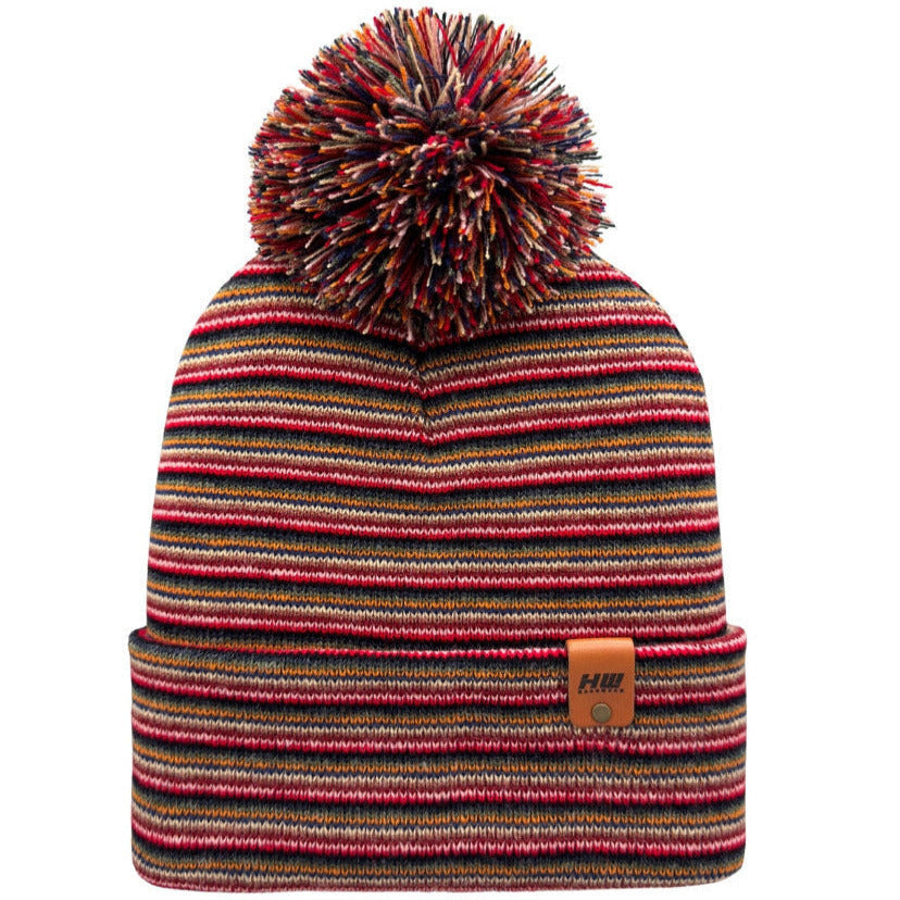 Haakwear Traditional Pom Pom Beanie, Multi Color Knit Winter Hat, Made in USA