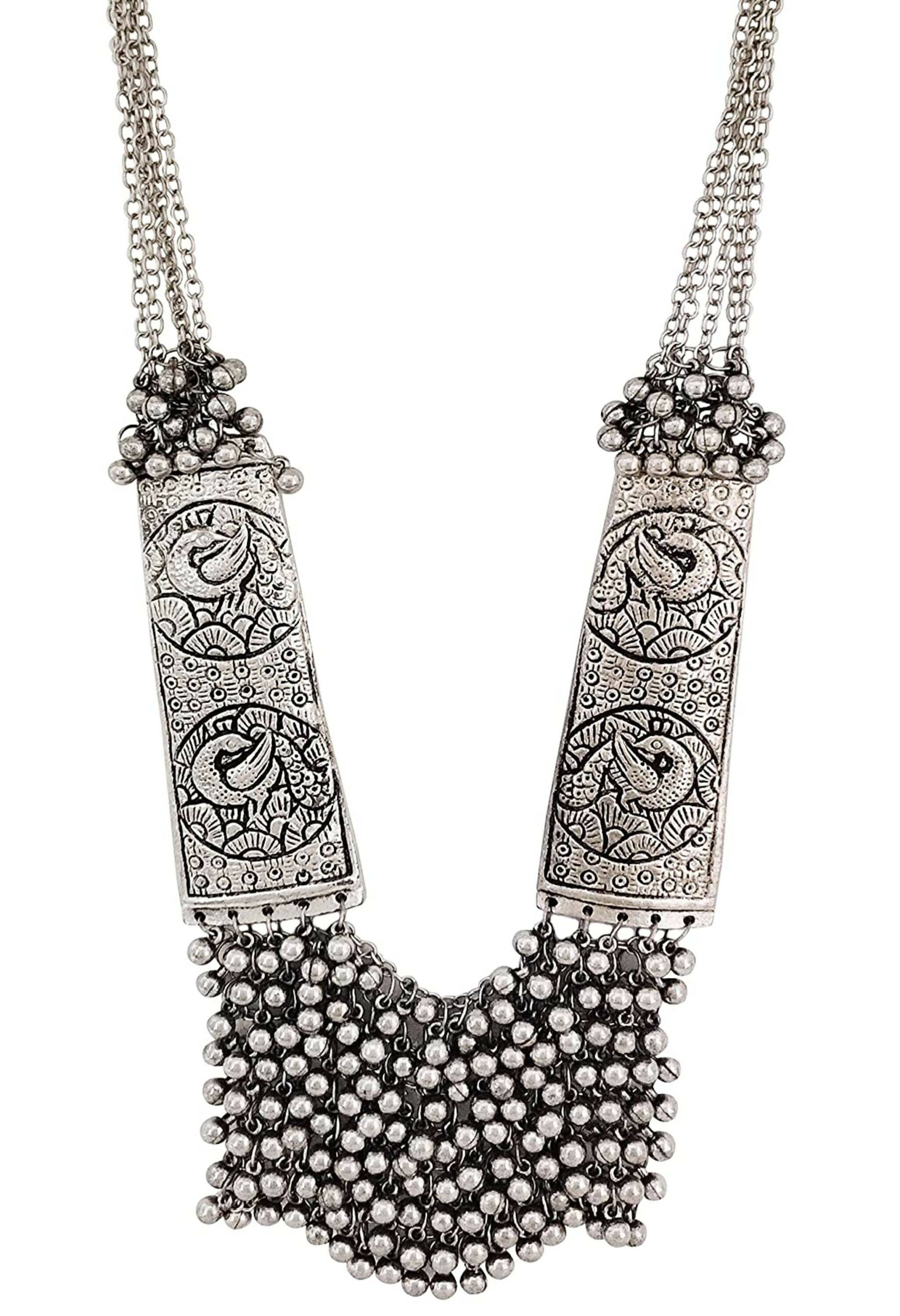 Oxidised Silver Ghungroo Statement Necklace for Women and Girls