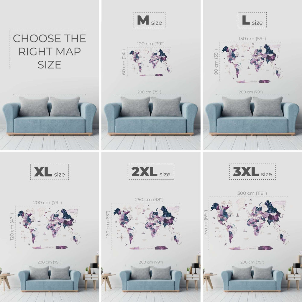 3D Wooden World Map Milky Way Purple Abstract Wall Art