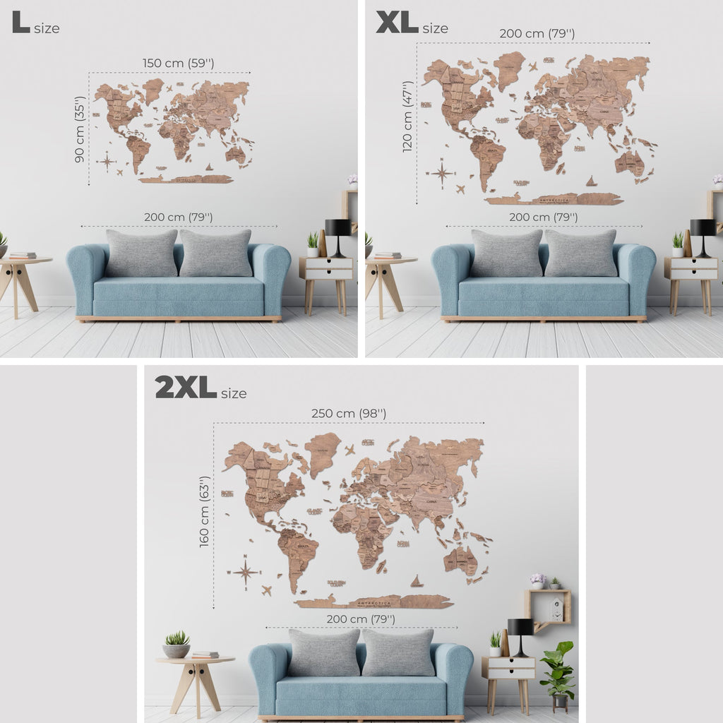 Large Wooden World Map Wall Art – Minimalist Travel Inspired Decor