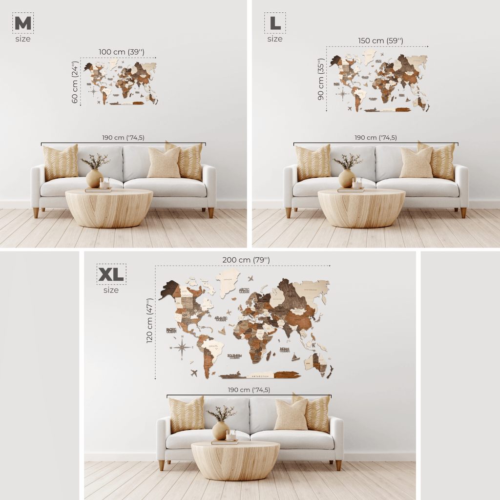 3D Wooden World Map Wall Decor with Customizable Flag Push Pins