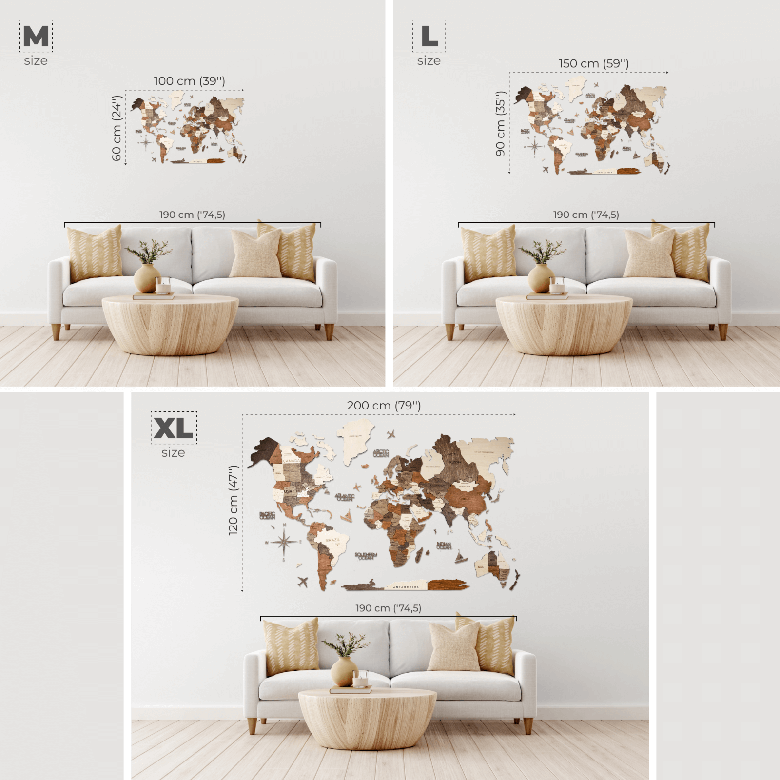 3D Wooden World Map Wall Decor with Customizable Flag Push Pins