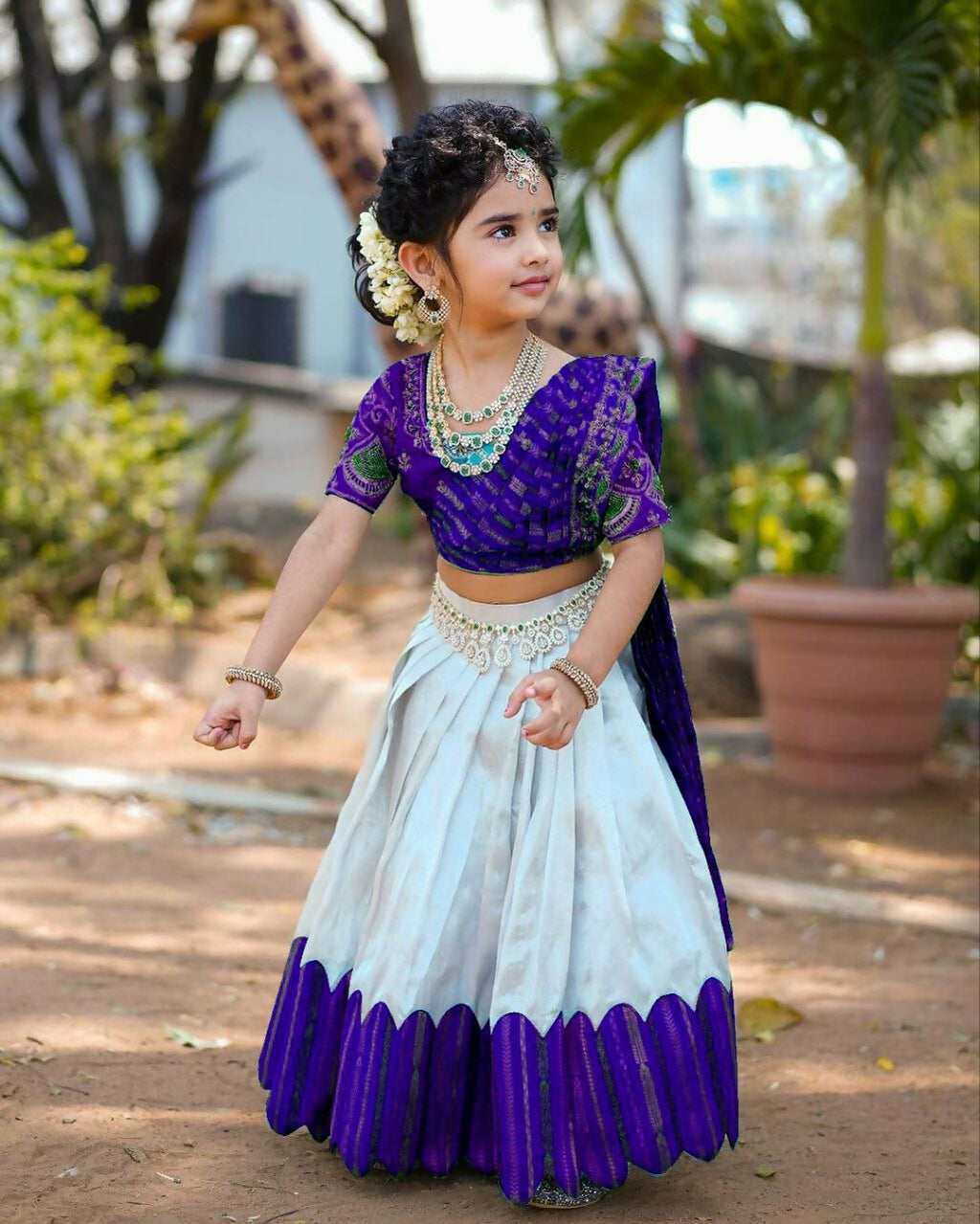 Girls Blue Heavy Chenille Sequins Embroidered Lehenga Choli Set