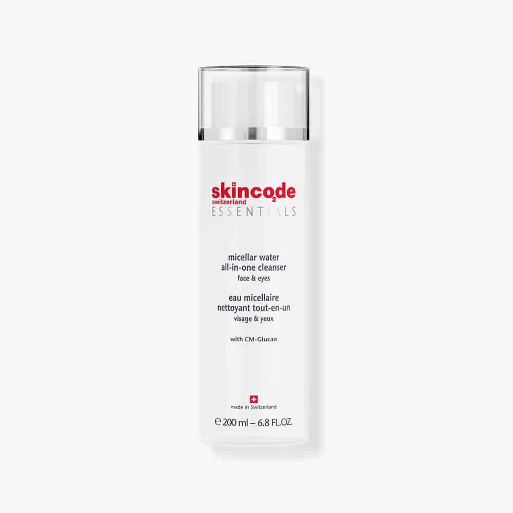Skincode All-in-one Micellar Water 200ml bottle with white and red branding.