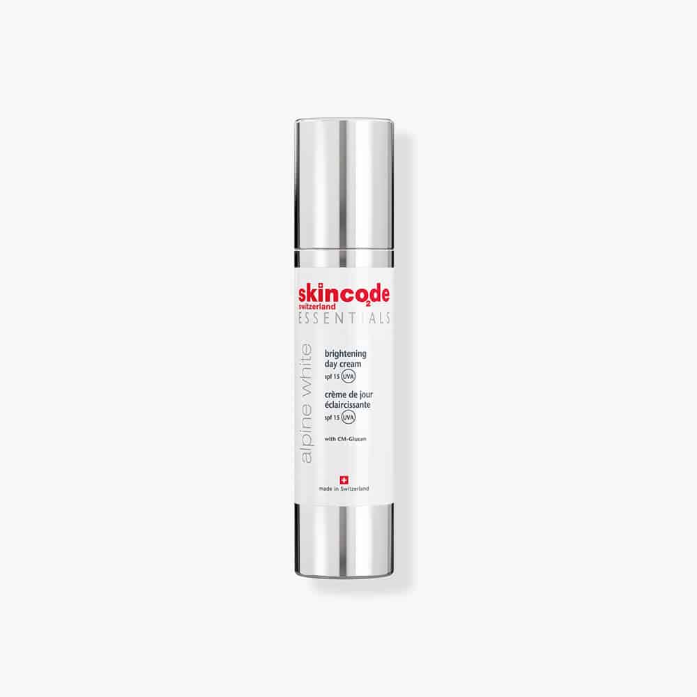 Skincode Alpine White Brightening Day Cream SPF 15 50ml bottle on white background