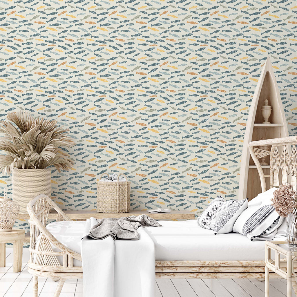 Skipper Coastal Wallpaper in Blue, White, and Beige