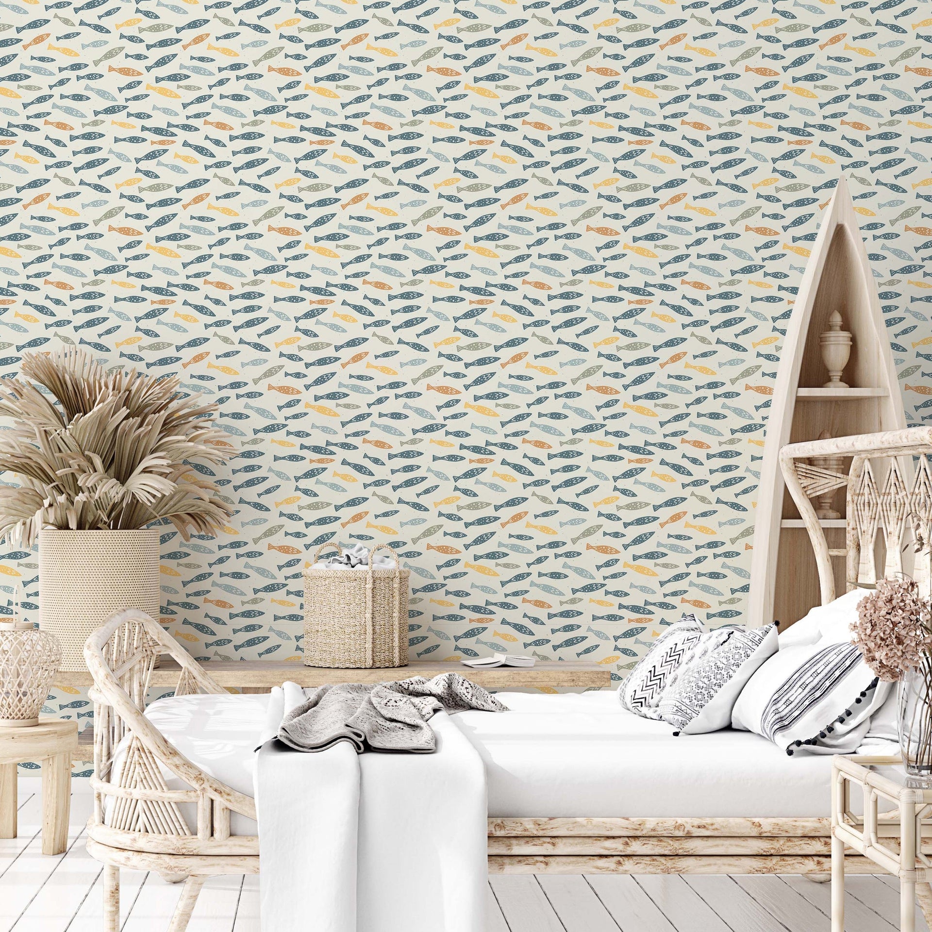 Skipper Coastal Wallpaper in Blue, White, and Beige