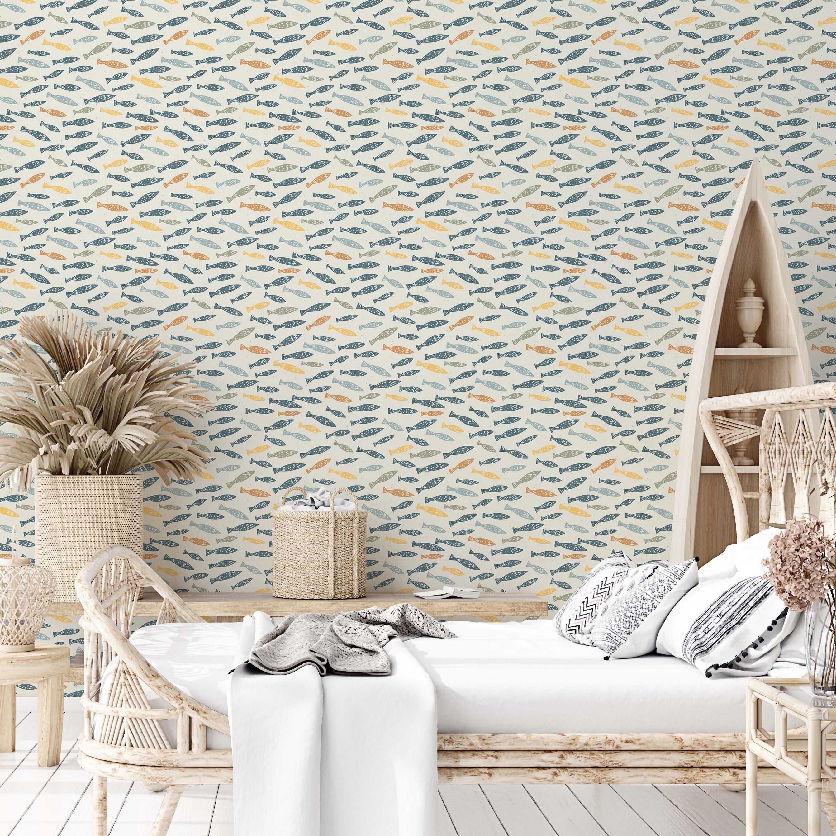 Skipper Coastal Wallpaper in Blue, White, and Beige
