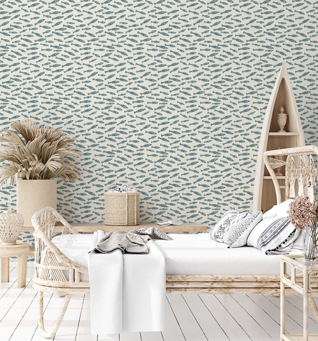 Skipper Coastal Wallpaper in Blue, White, and Beige