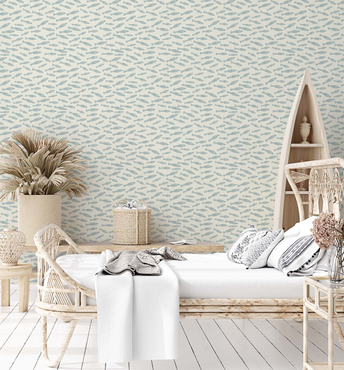 Skipper Coastal Wallpaper in Blue, White, and Beige