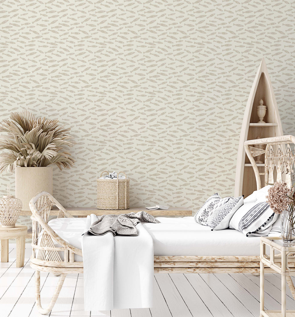 Skipper Coastal Wallpaper in Blue, White, and Beige