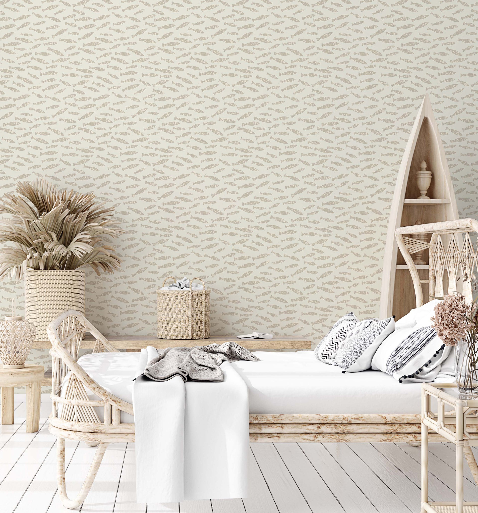 Skipper Coastal Wallpaper in Blue, White, and Beige