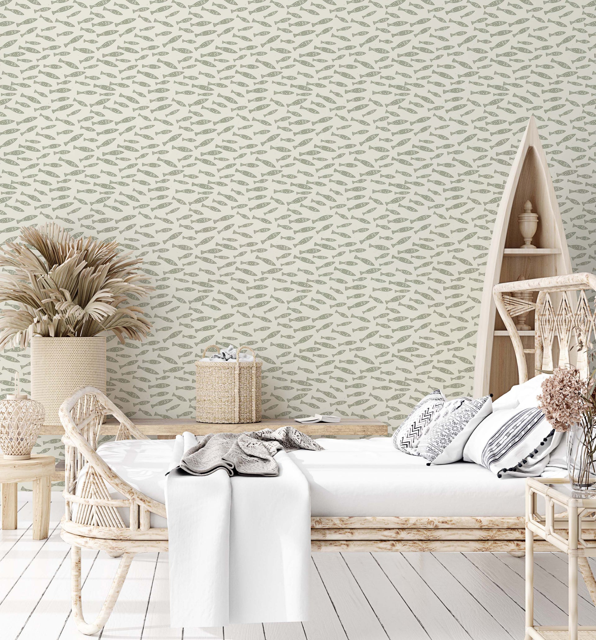 Skipper Coastal Wallpaper in Blue, White, and Beige