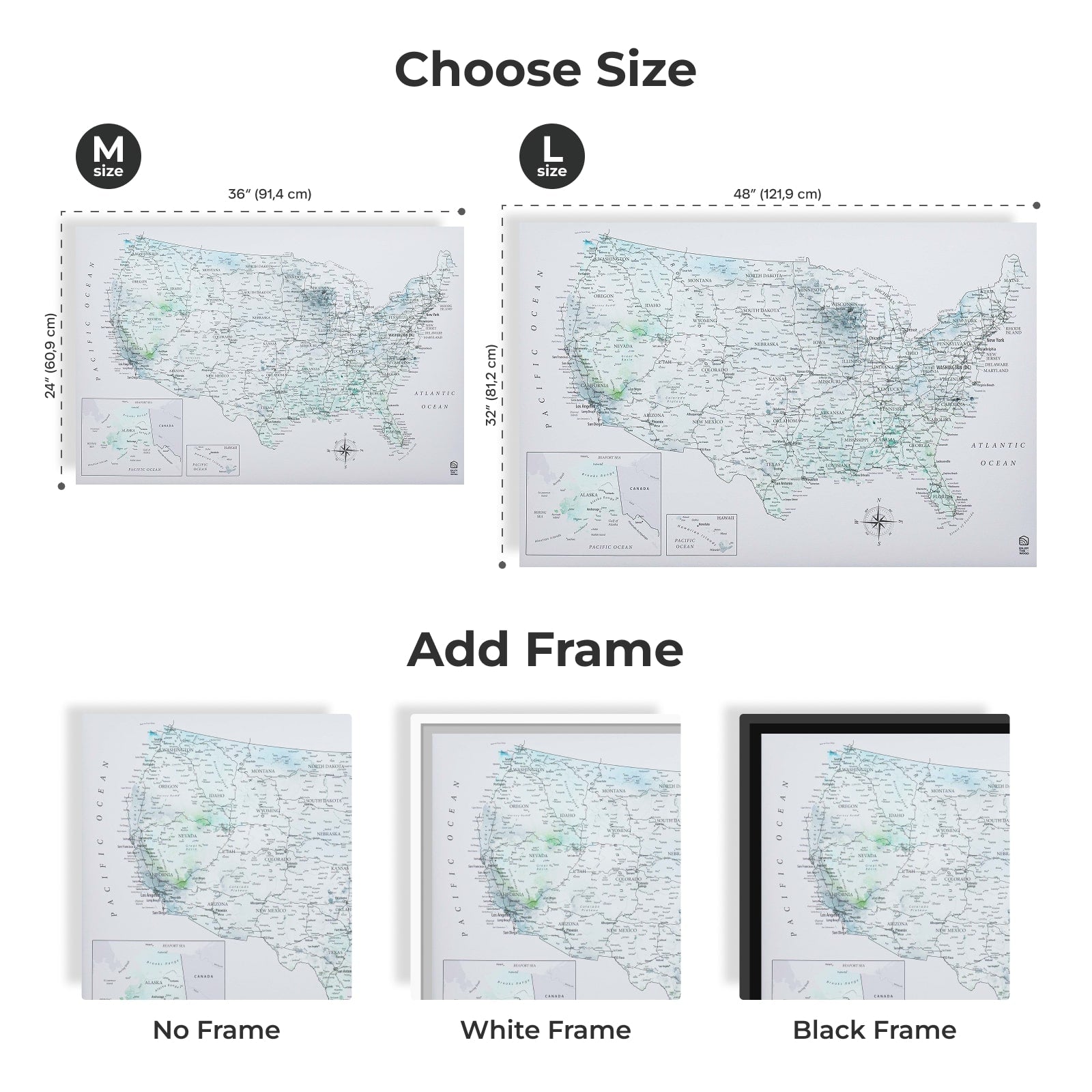 Sky Blue Wooden USA Map Canvas Travel Tracker Wall Art