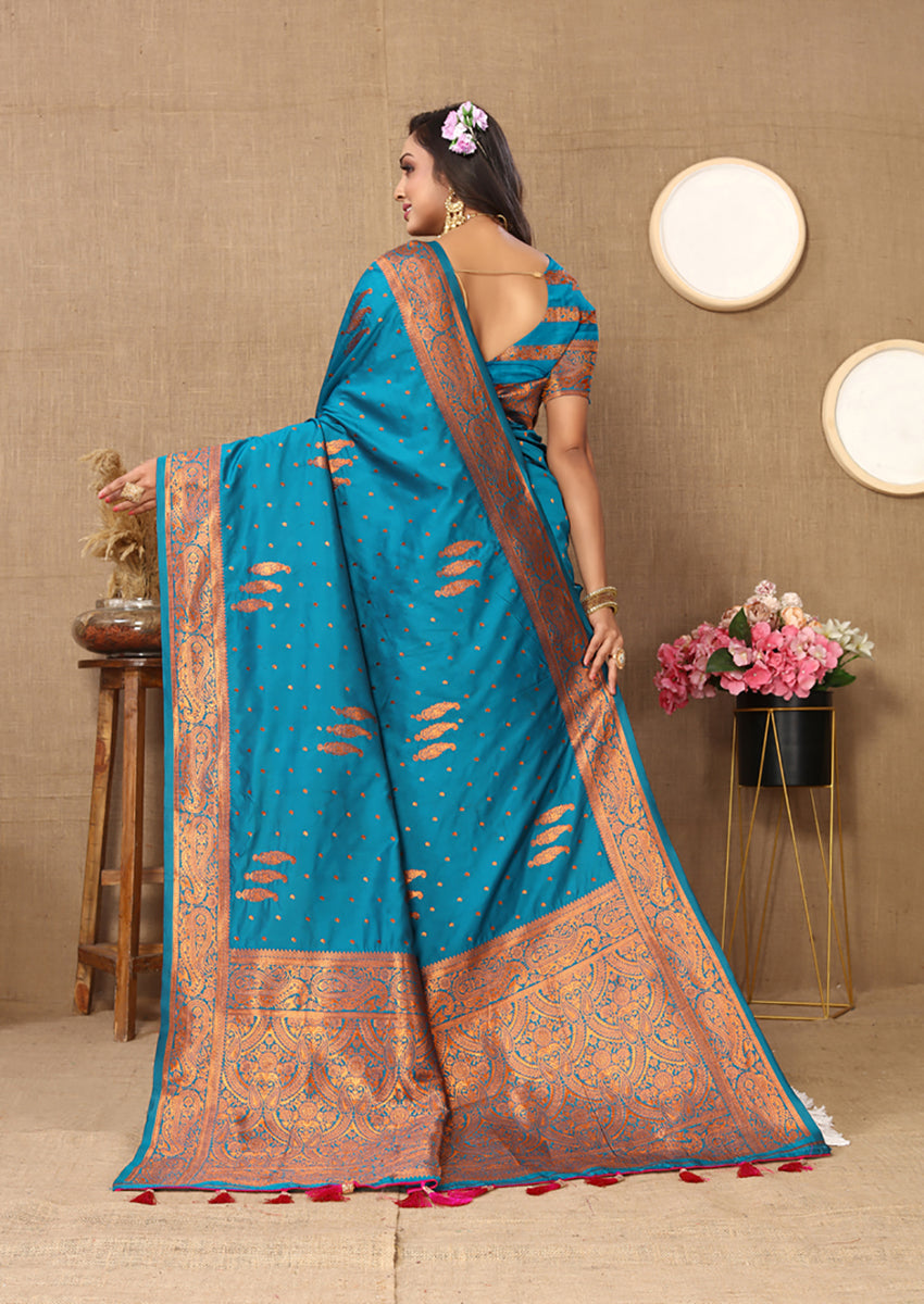 Sky Blue Soft Silk Saree with Copper Zari Weaving Design