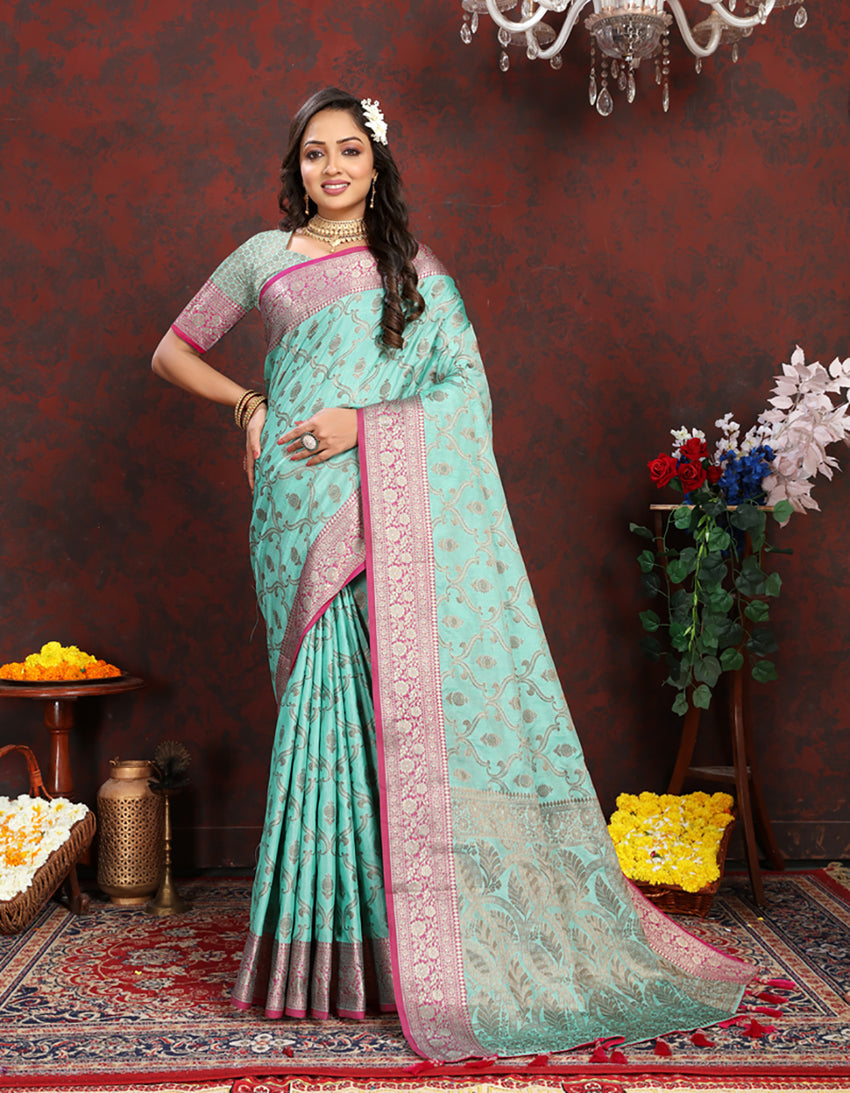 Skyblue Soft Katan Silk Saree with Rich Zari Weaving