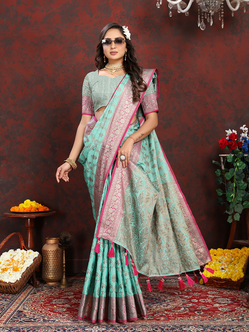 Skyblue Soft Katan Silk Saree with Rich Zari Weaving
