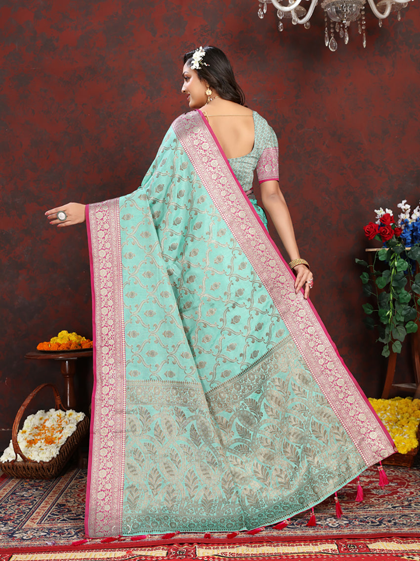 Skyblue Soft Katan Silk Saree with Rich Zari Weaving