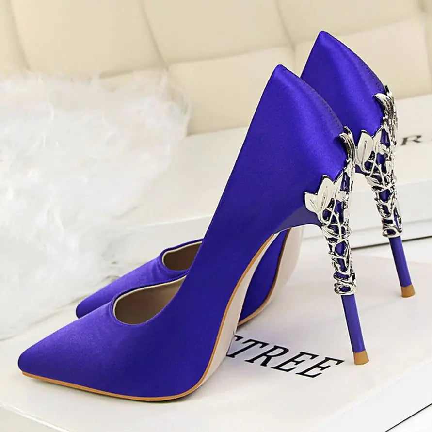 Women's White Satin Pointed High Heels - Elegant