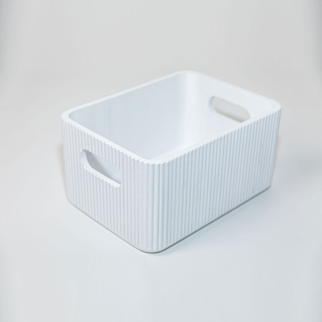 Wooden Ribbed Bin in White Decorative Fluted Storage Organizer - Image 7