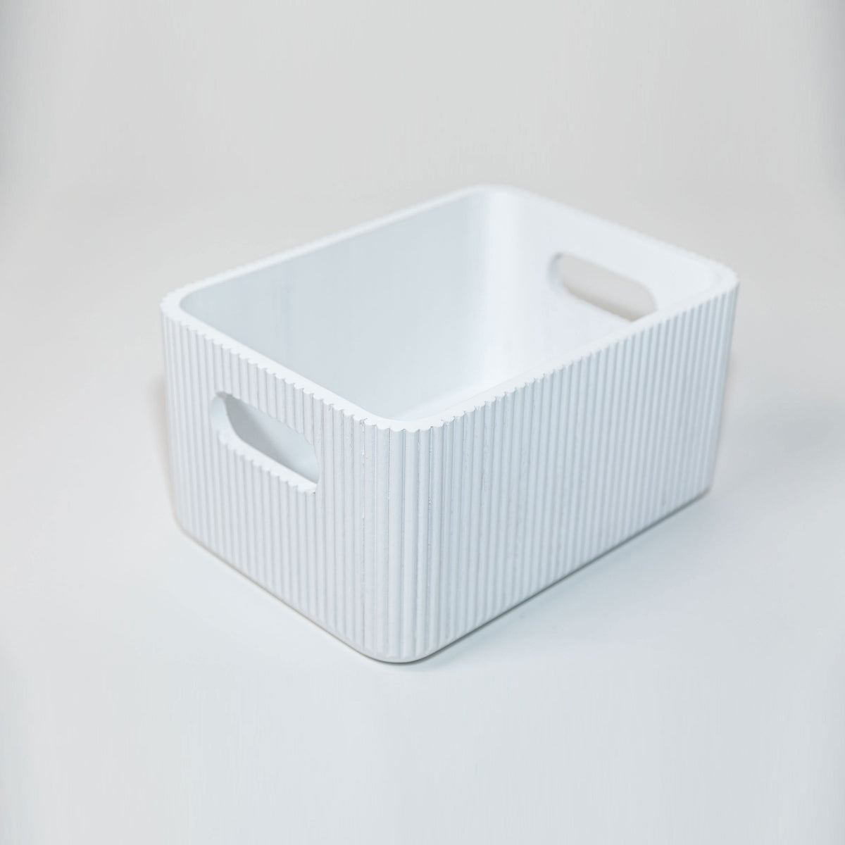 Wooden Ribbed Bin in White Decorative Fluted Storage Organizer - Image 7