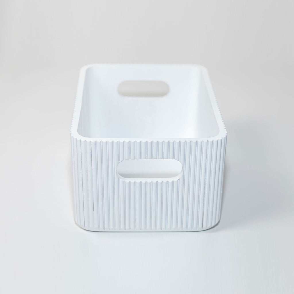 Wooden Ribbed Bin in White Decorative Fluted Storage Organizer - Image 6