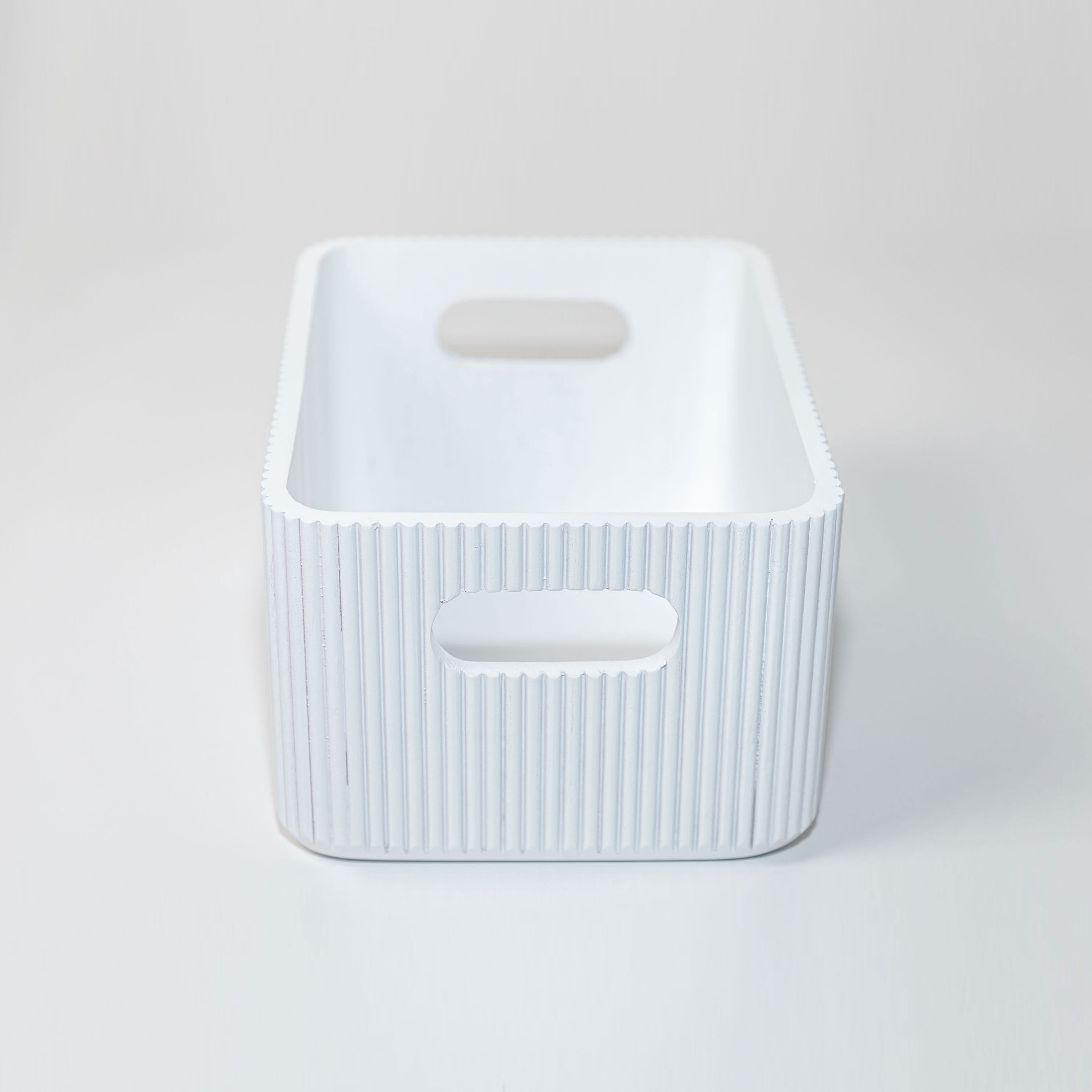Wooden Ribbed Bin in White Decorative Fluted Storage Organizer - Image 6
