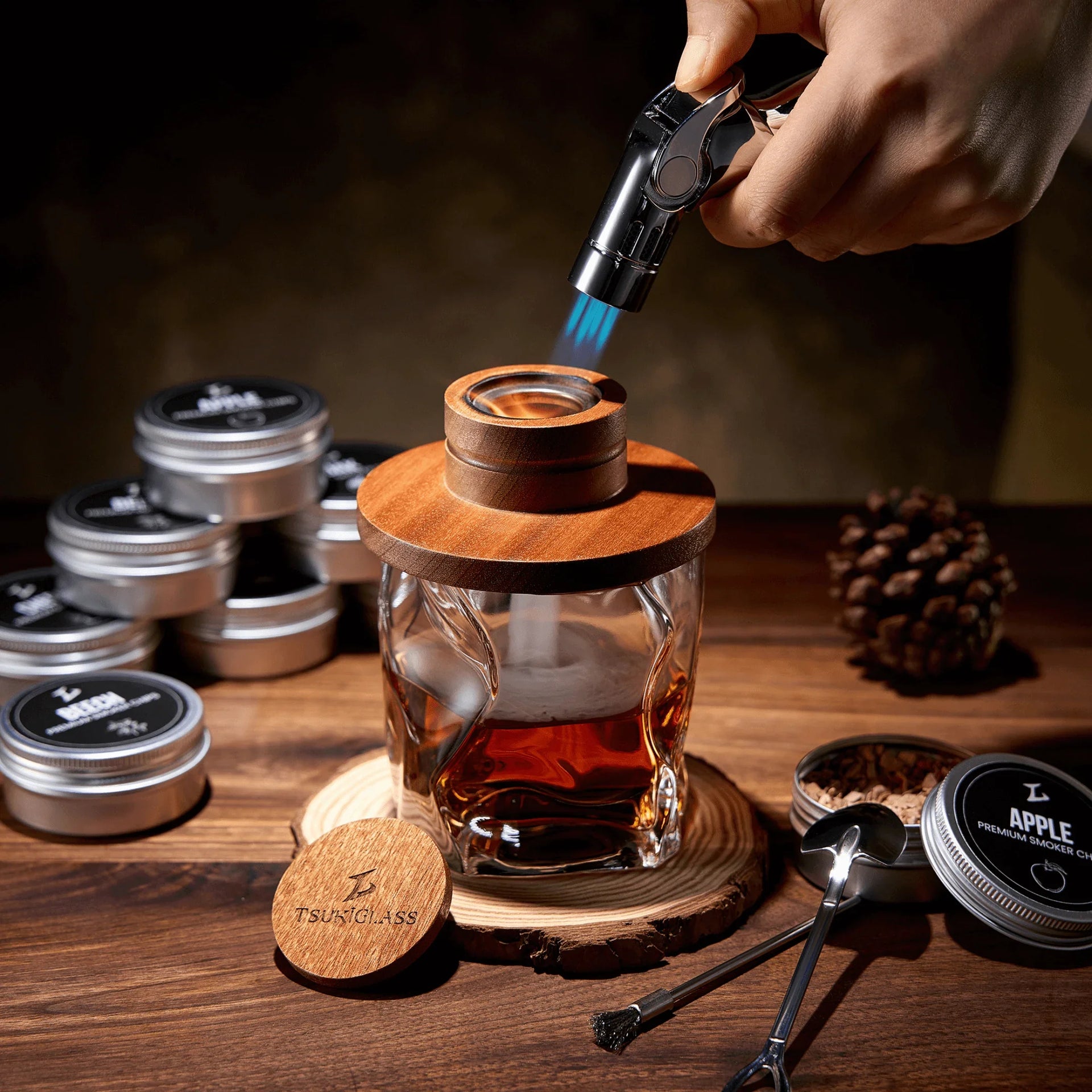 Modern Whisky & Cocktail Smoker Kit with Torch and Wood Chips