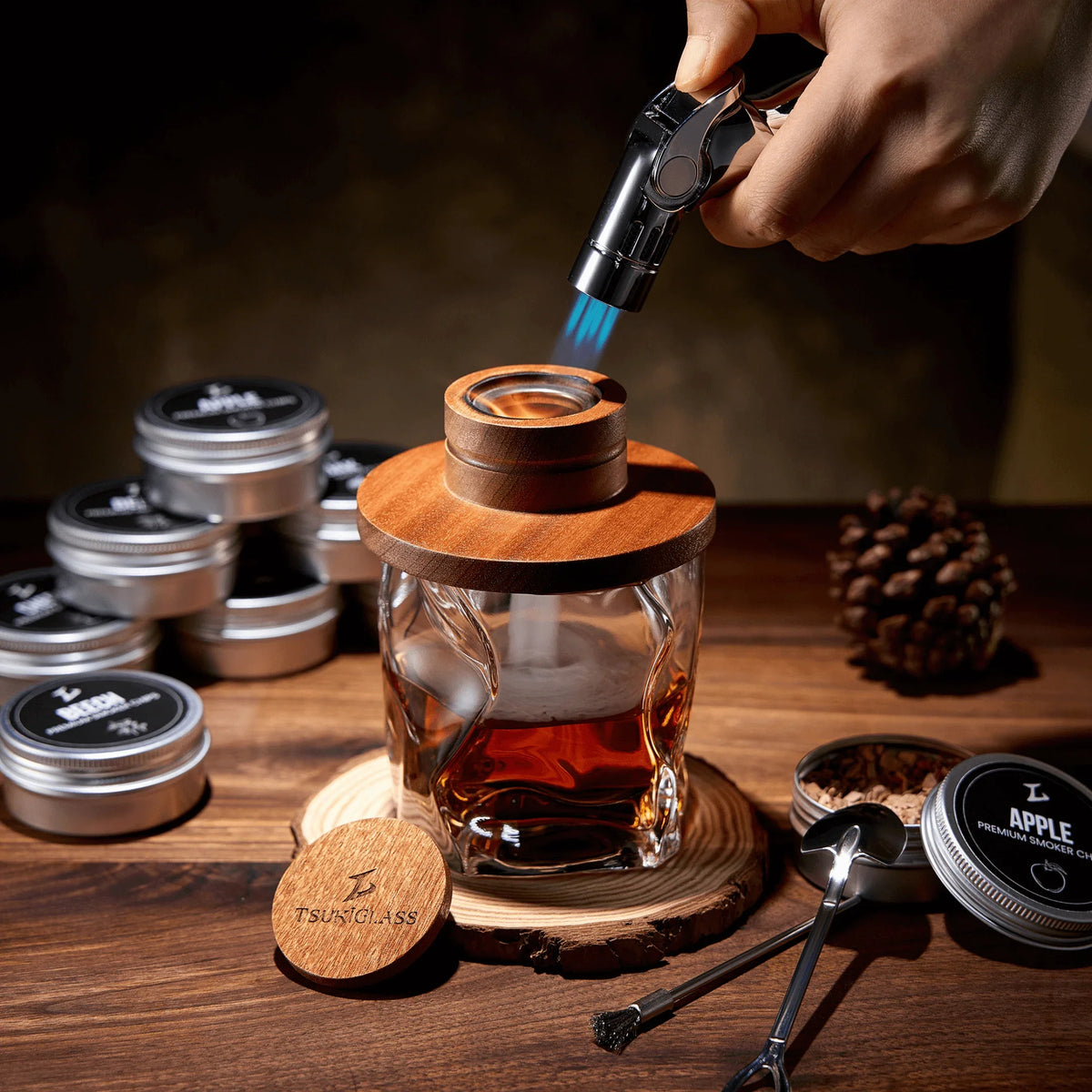 Modern Whisky & Cocktail Smoker Kit with Torch and Wood Chips