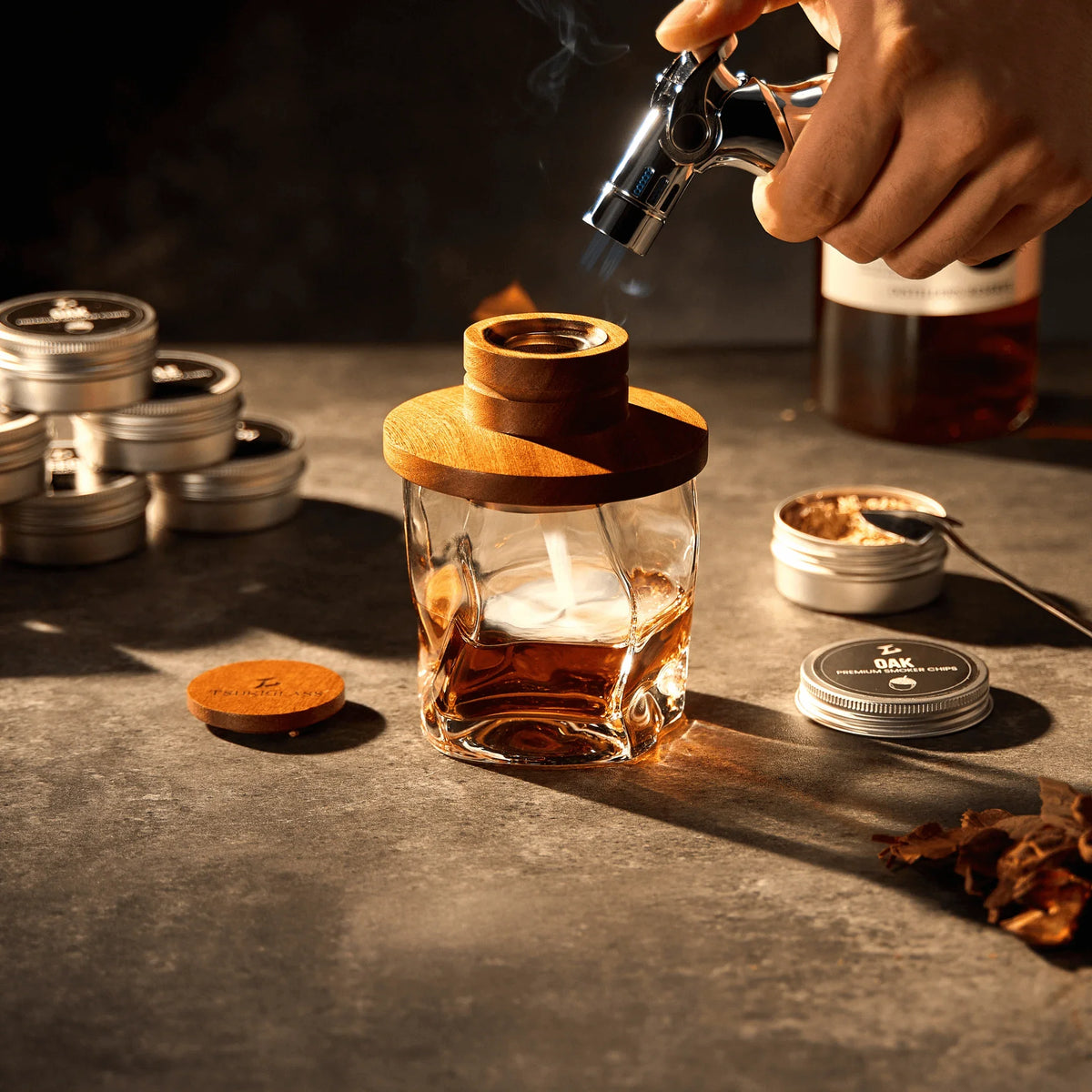 Modern Whisky & Cocktail Smoker Kit with Torch and Wood Chips