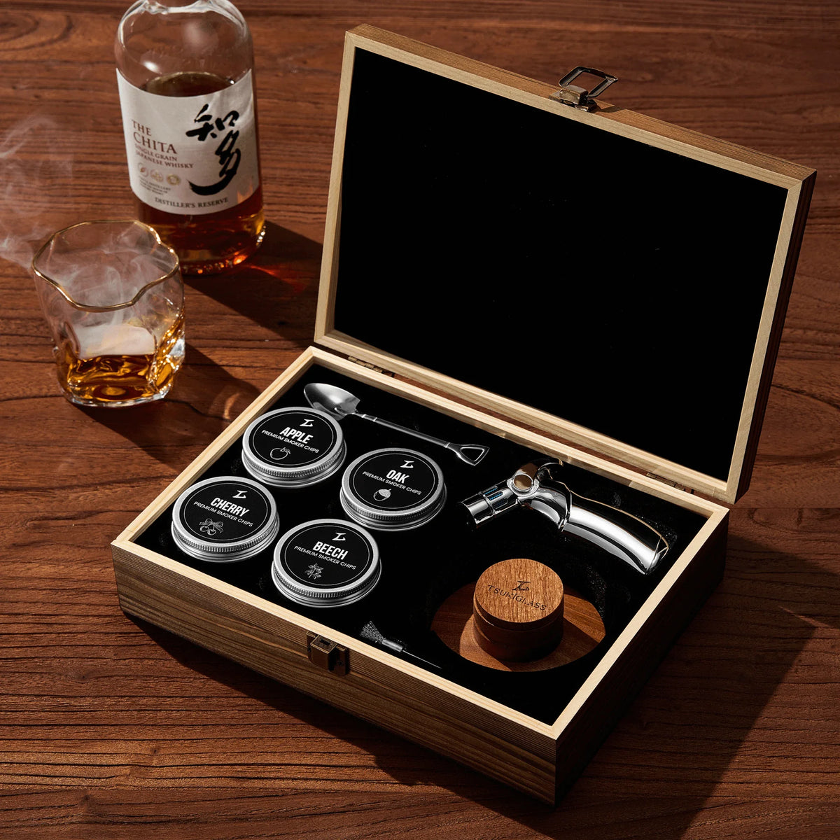 Modern Whisky & Cocktail Smoker Kit with Torch and Wood Chips