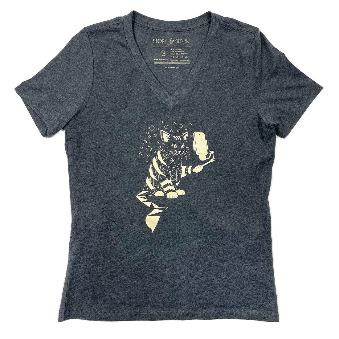 Women's Snap Cat V-Neck Graphic T-Shirt