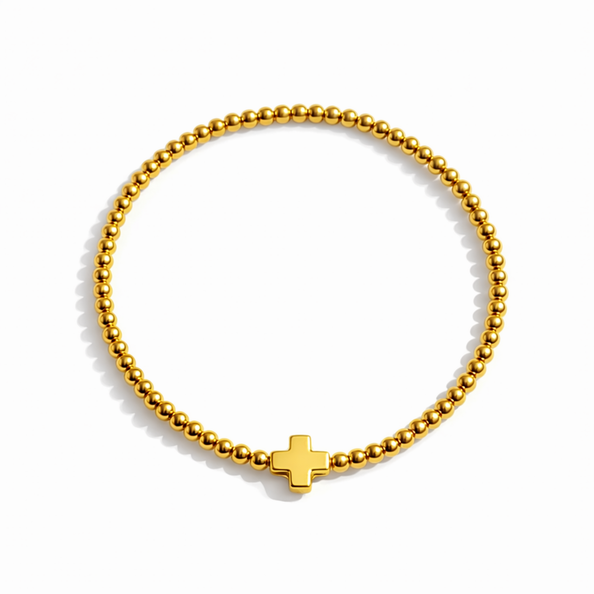 So Very Blessed Cross Gold Beaded Stretch Bracelet