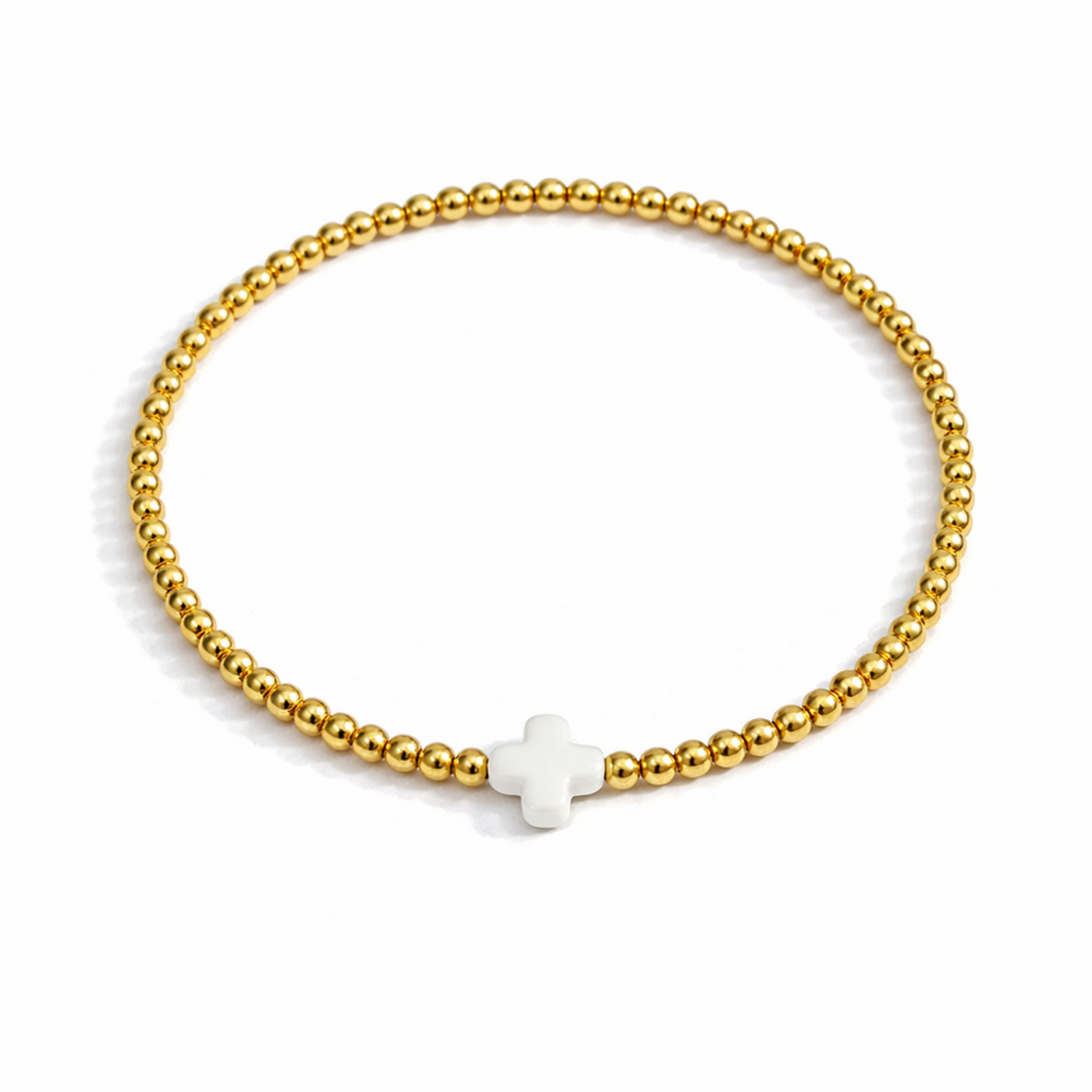 So Very Blessed Cross Gold Beaded Stretch Bracelet