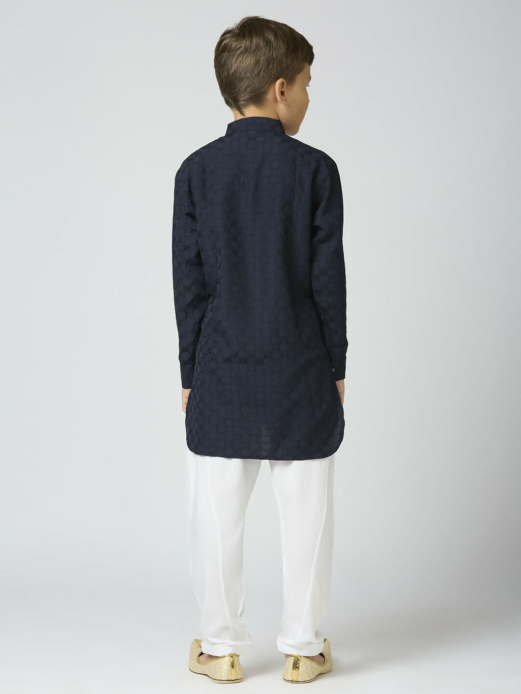 Boys Navy Blue Texture Cotton Kurta and Pyjama Festive Set