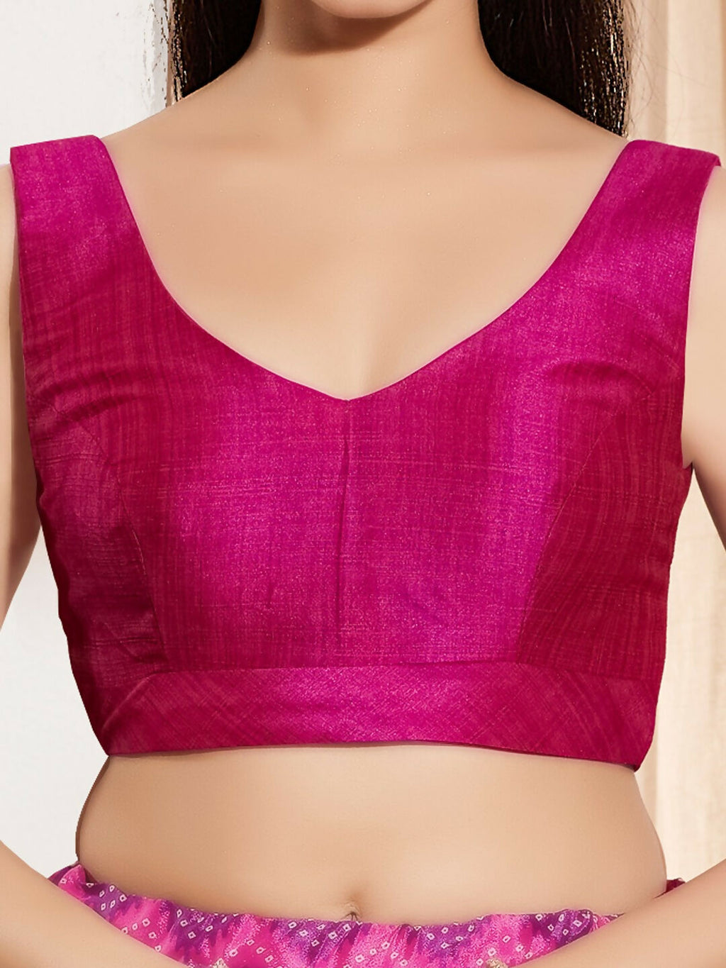 Joban Fashion Purple Mulberry Silk Padded Blouse With Round Neck Sleeveless