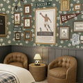Close-up of Messi geometric wallpaper in green, blue, brown, and pink patterns.