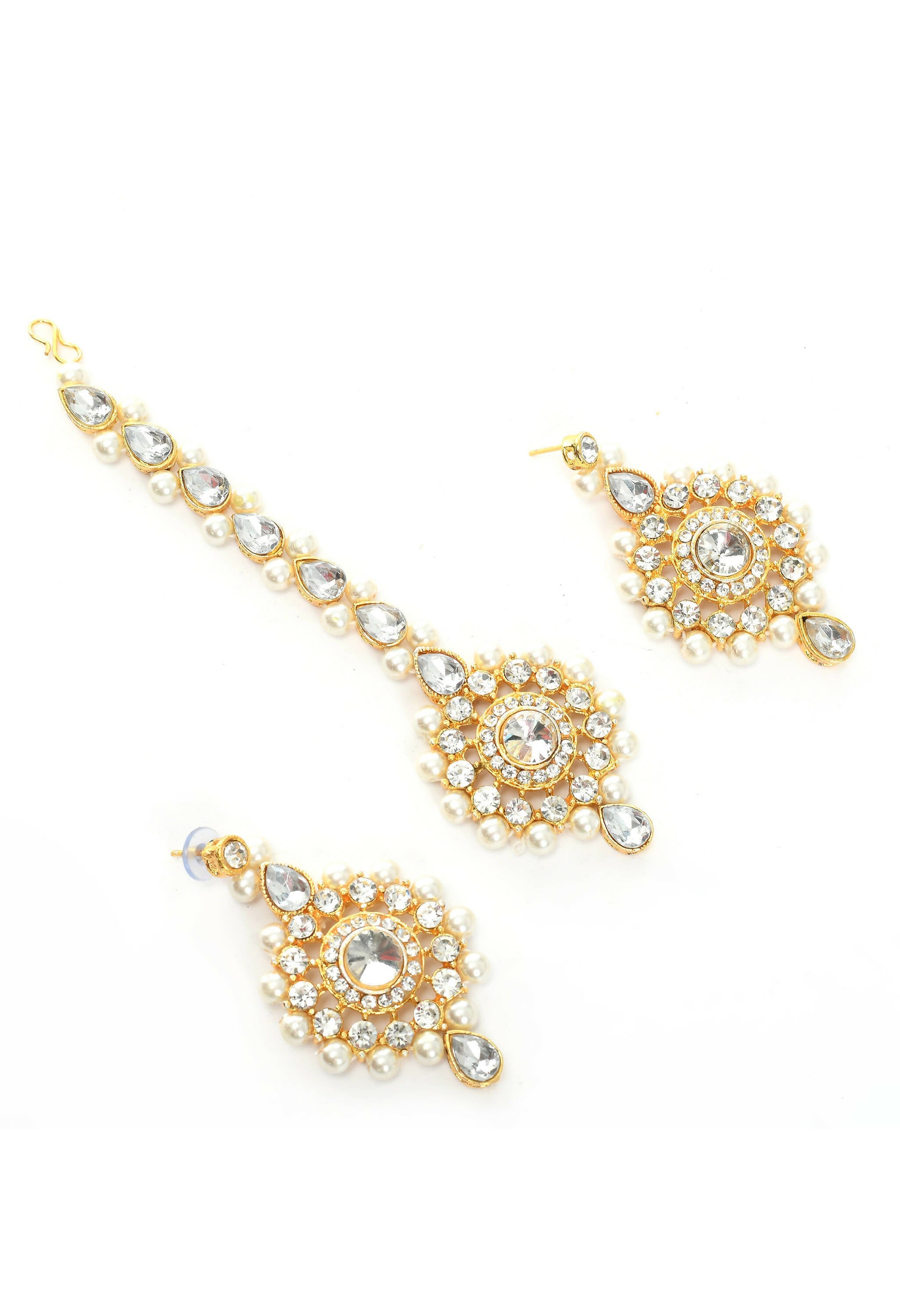 Gold-Polished Rani Haar Necklace Set with Off White Pearls & Kundan