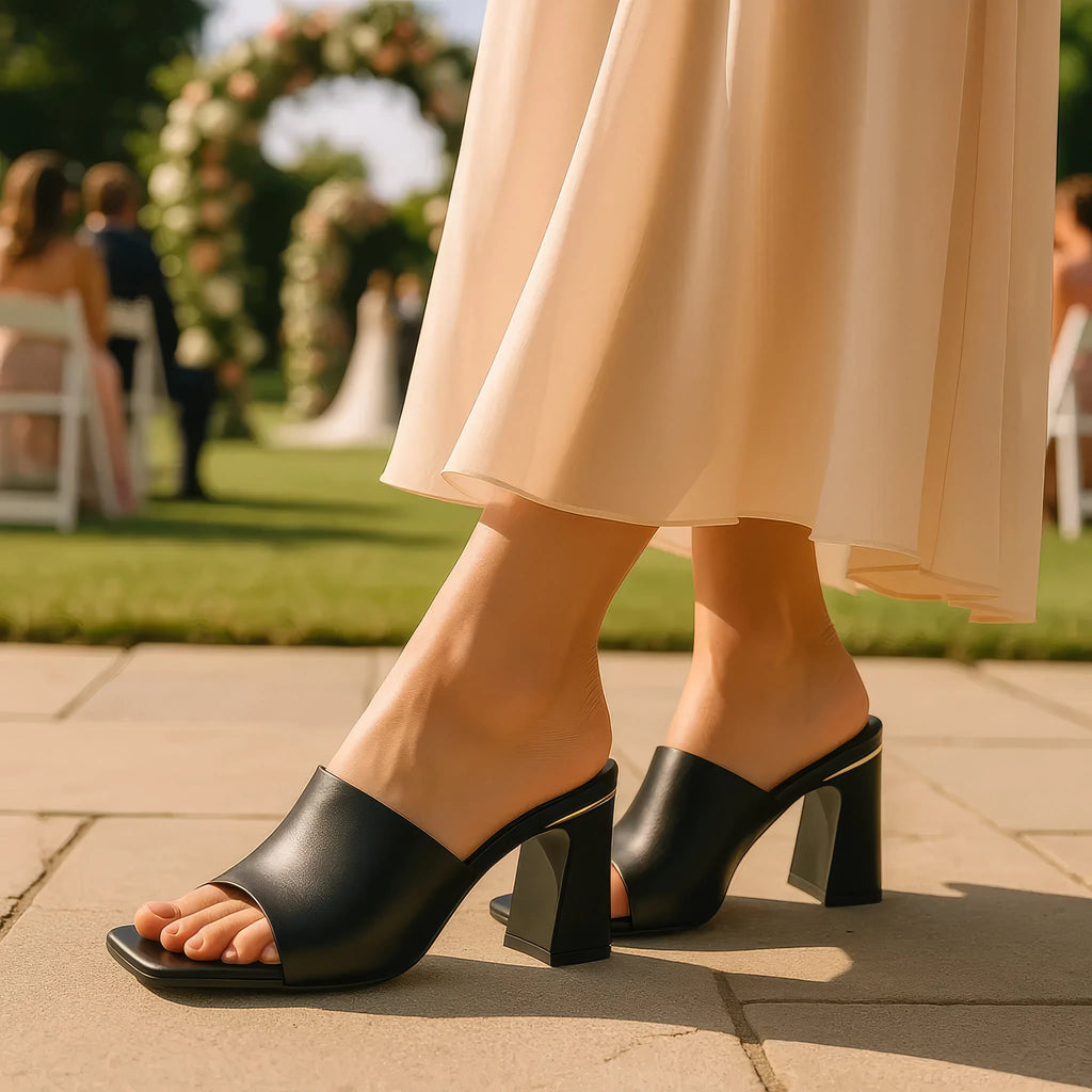 Women's Soho Silver Square Toe Heeled Sandals Slide Mules