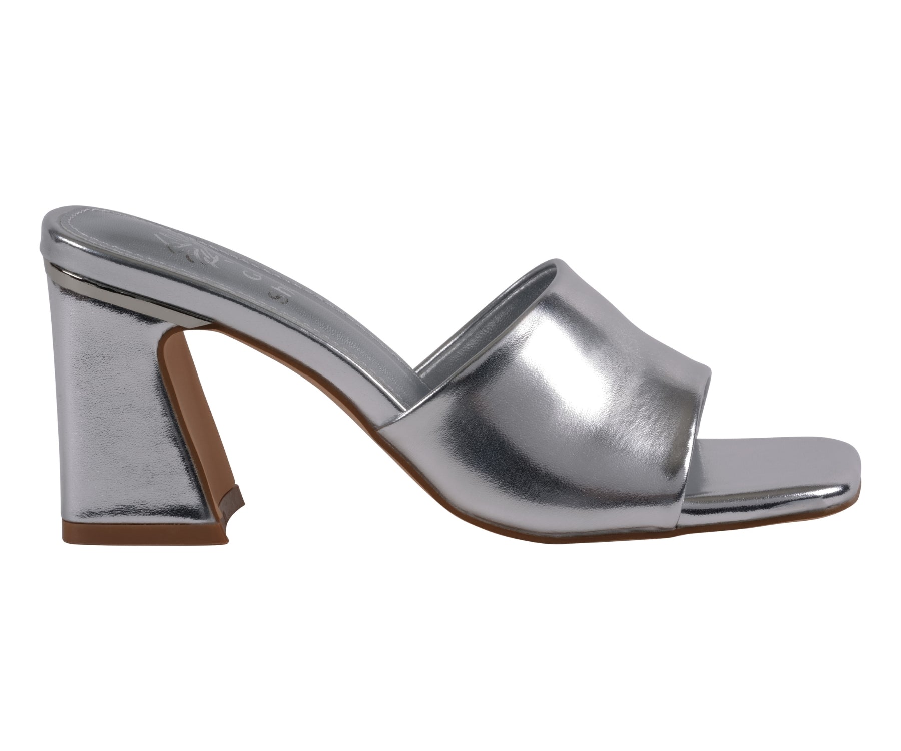 Women's Soho Silver Square Toe Heeled Sandals Slide Mules